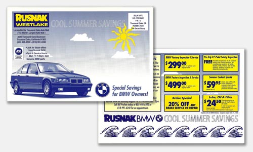 Graphic Design Sample: two-color postcard design for BMW dealer