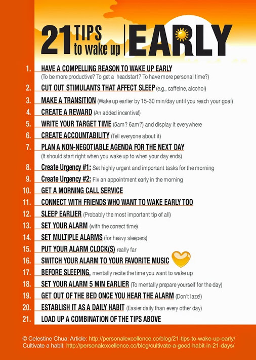 21 Tips On How To Wake Up Early Infographic