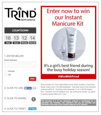 Trind, a small Dutch cosmetics company, recently ran a giveaway and gathered 930 new email leads in a little over two weeks.