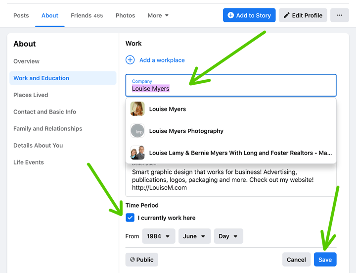 screenshot showing how to add workplace on facebook.
