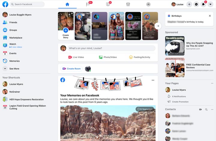 Facebook homepage on desktop.