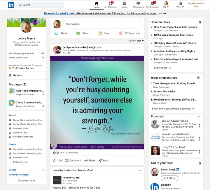 LinkedIn homepage on desktop.
