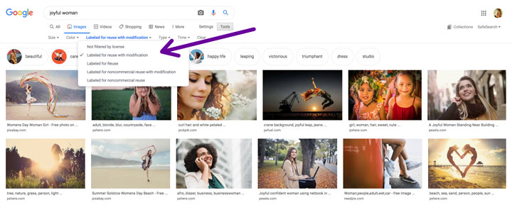 google image search usage rights filter