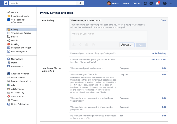 facebook privacy settings screenshot