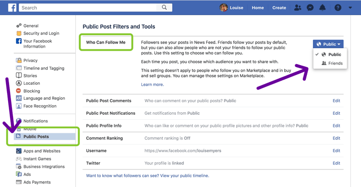 facebook public posts settings