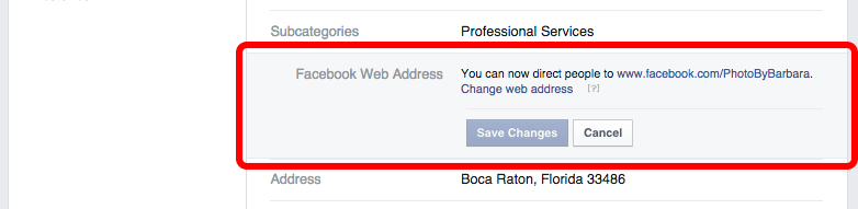 where to change your Facebook page URL step 2
