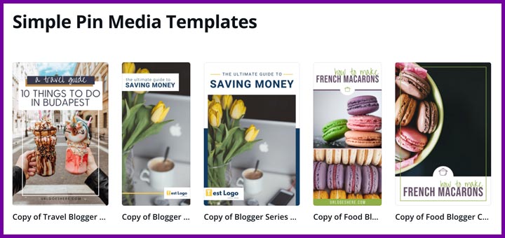 Simple Pin Media pin templates for Canva