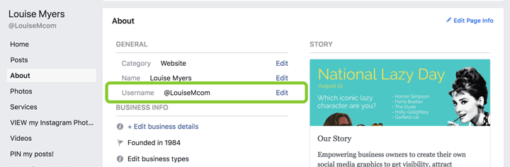 Click Edit next to your current Page username.