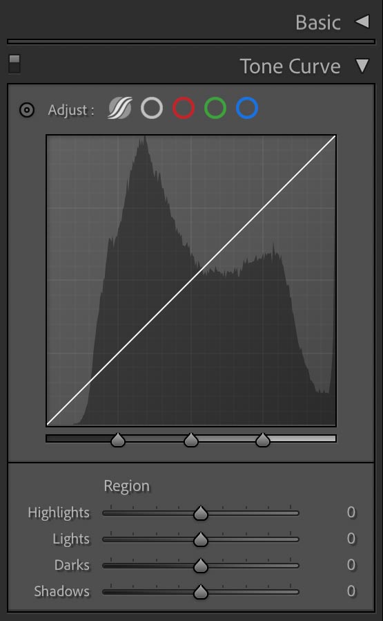 Adobe Lightroom tone curve screenshot.