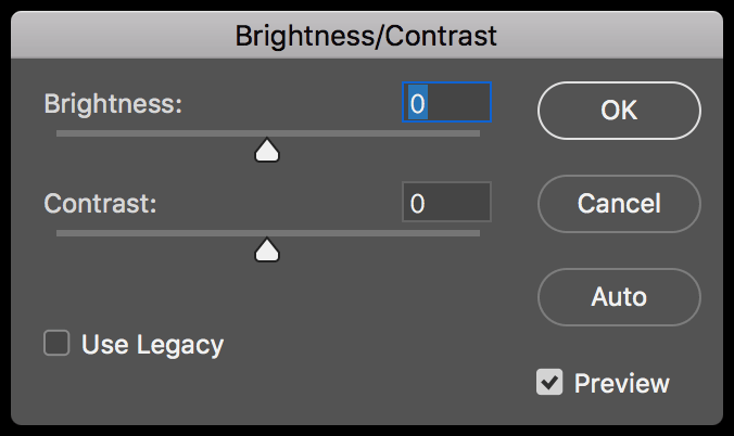 Adobe Photoshop brightness contrast pane screenshot.