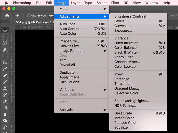 Adobe Photoshop image adjustments menu screenshot.