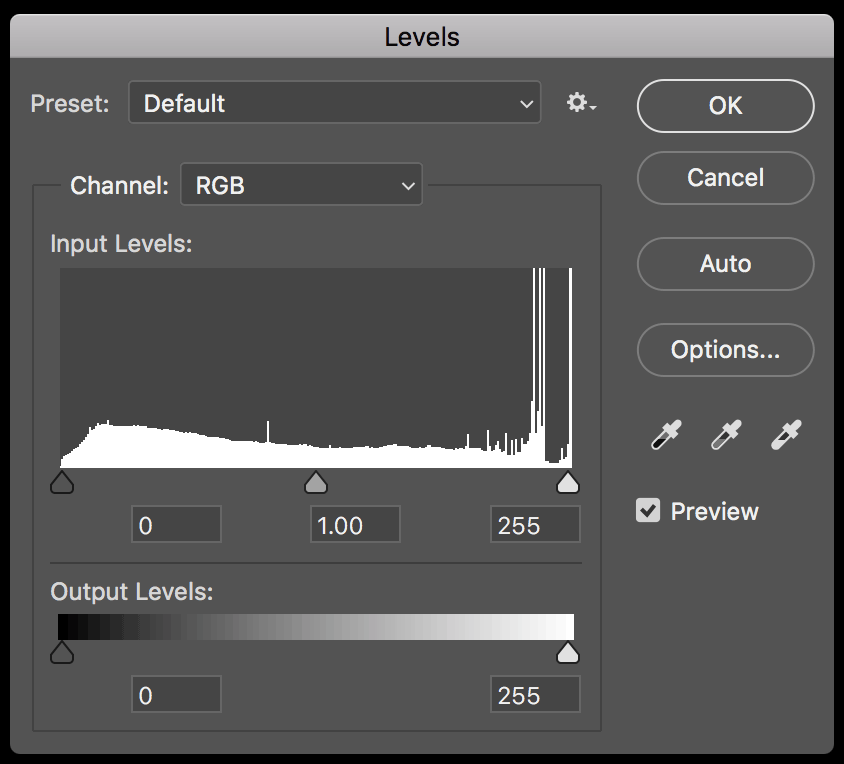 Adobe Photoshop levels panel screenshot.