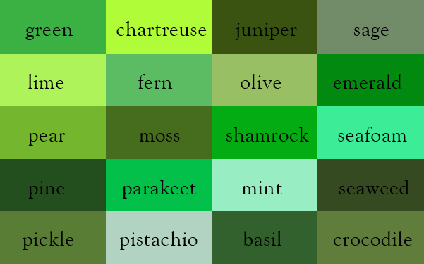 20 color names for green
