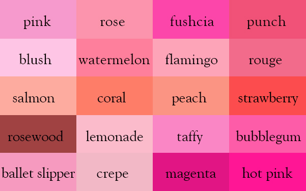 20 color names for pink