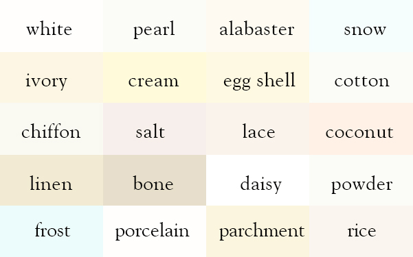 20 color names for white
