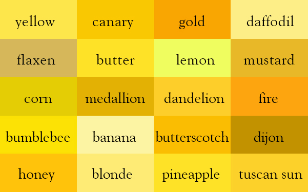 20 color names for yellow