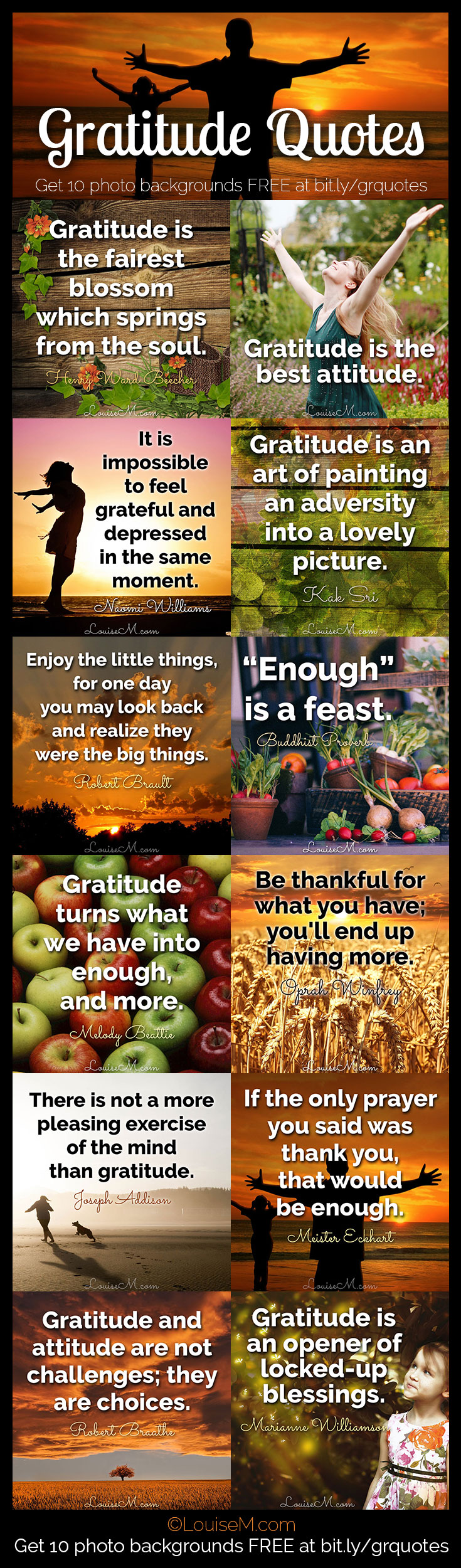 Find 30 days of gratitude quotes, photos, and more to help you adopt an attitude of gratitude. FREE photo download to make your own inspirational graphics! 