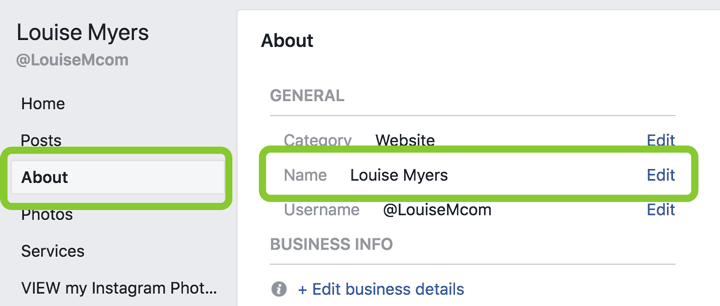 how to change facebook business name