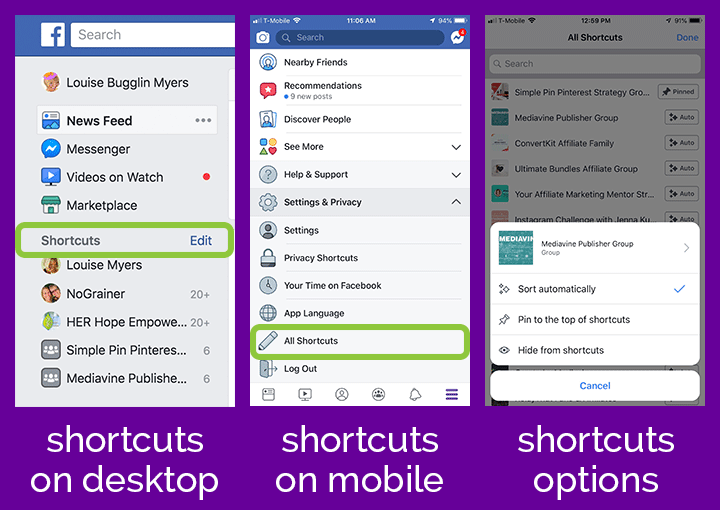 facebook shortcuts more than one