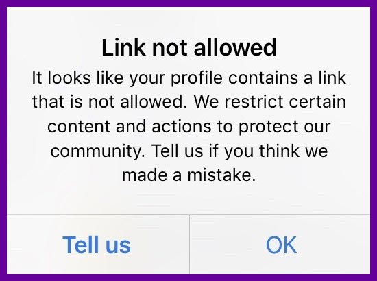 "Link not allowed" error on Instagram