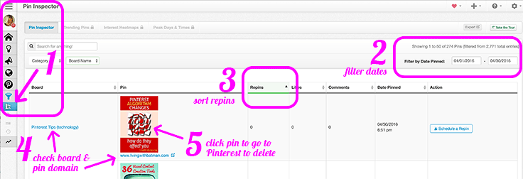 Here are the steps to deleting Pinterest Pins using the Tailwind Pin Inspector. Click to read details on the blog!