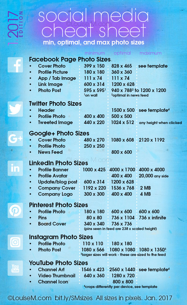 Social Media Cheat Sheet 2017: Must-Have Image Sizes! - 735 x 1200 jpeg 270kB