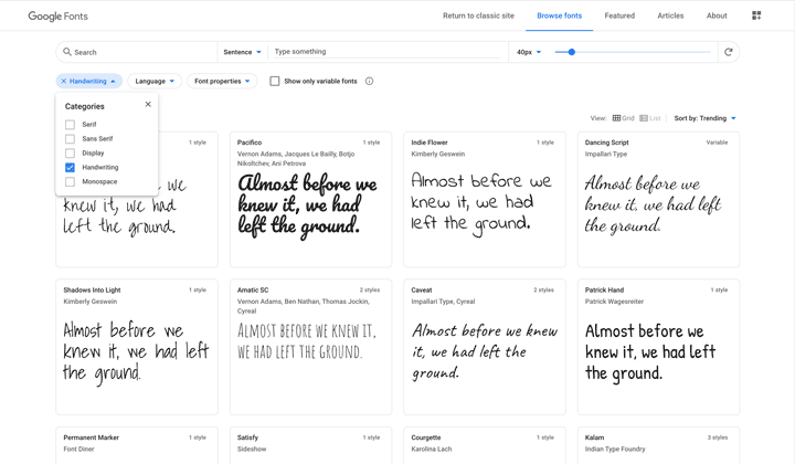Google fonts search for free fonts