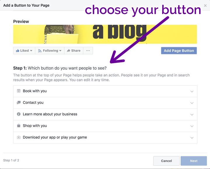 facebook call-to-action button options