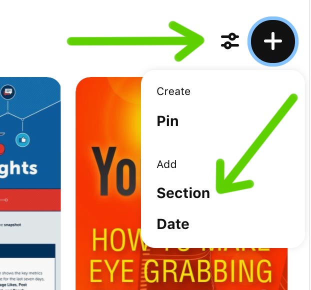 how to add sections to Pinterest boards