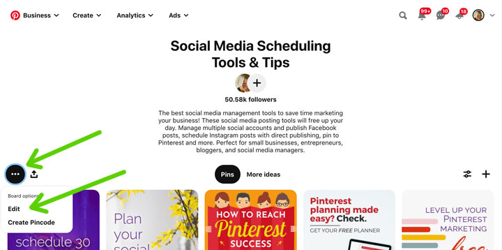 how to edit pinterest board from board itself