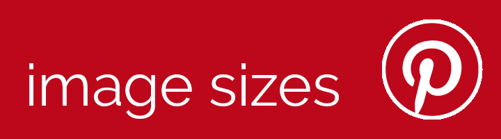 red Pinterest image sizes banner with logo.