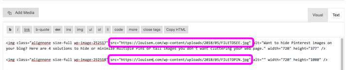Add the visible and invisible images, then switch to Text view.
