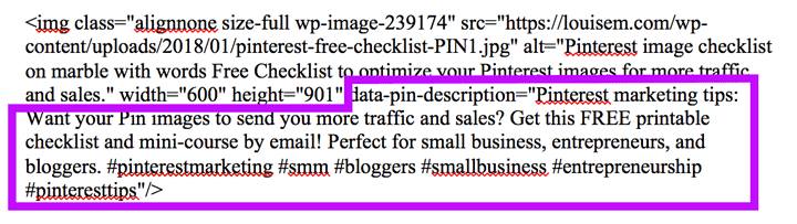 Pinterest pin description code screenshot