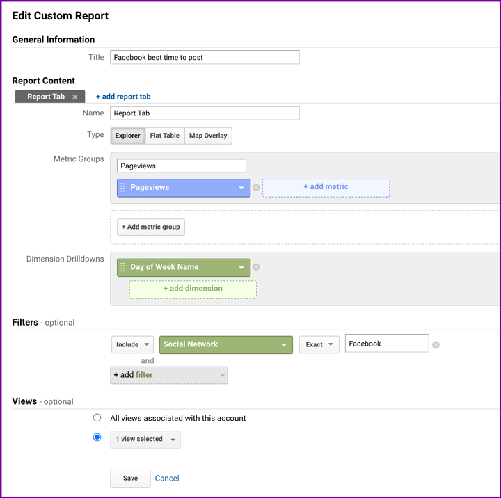 create google analytics custom report screenshot