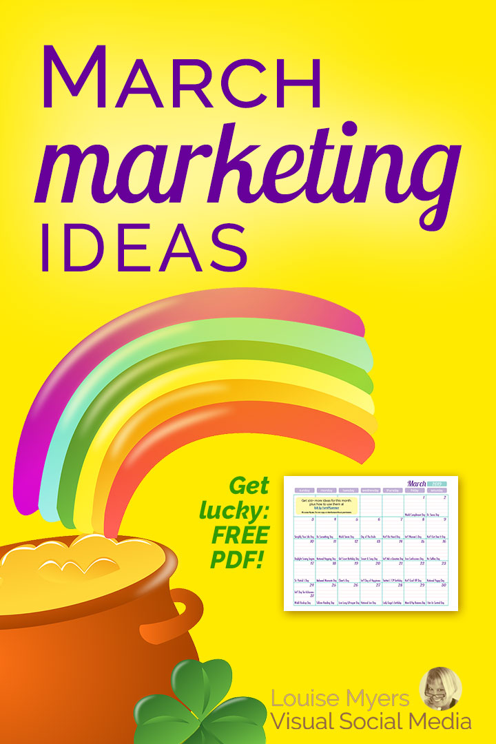 March marketing ideas graphic with text, Download a FREE content inspiration calendar!
