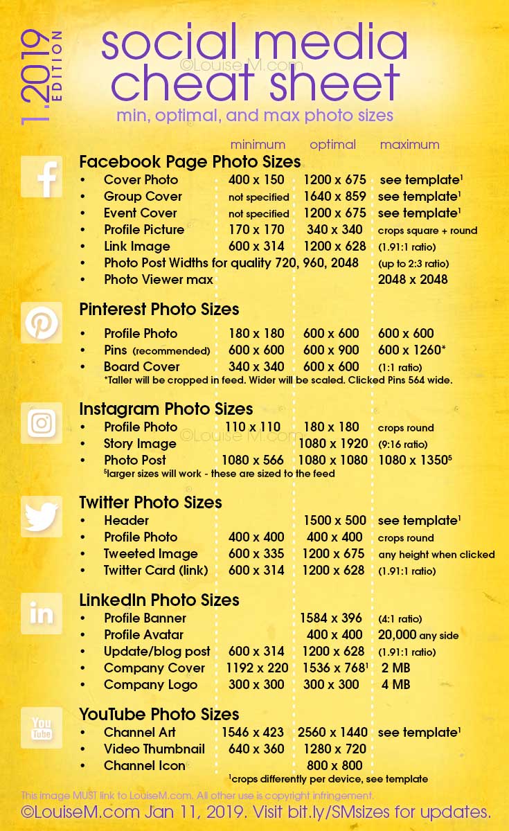 Social Media Cheat Sheet 2019: Must-Have Image Sizes! - 735 x 1200 jpeg 147kB