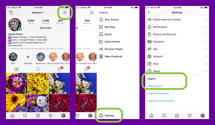 instagram app switch accounts