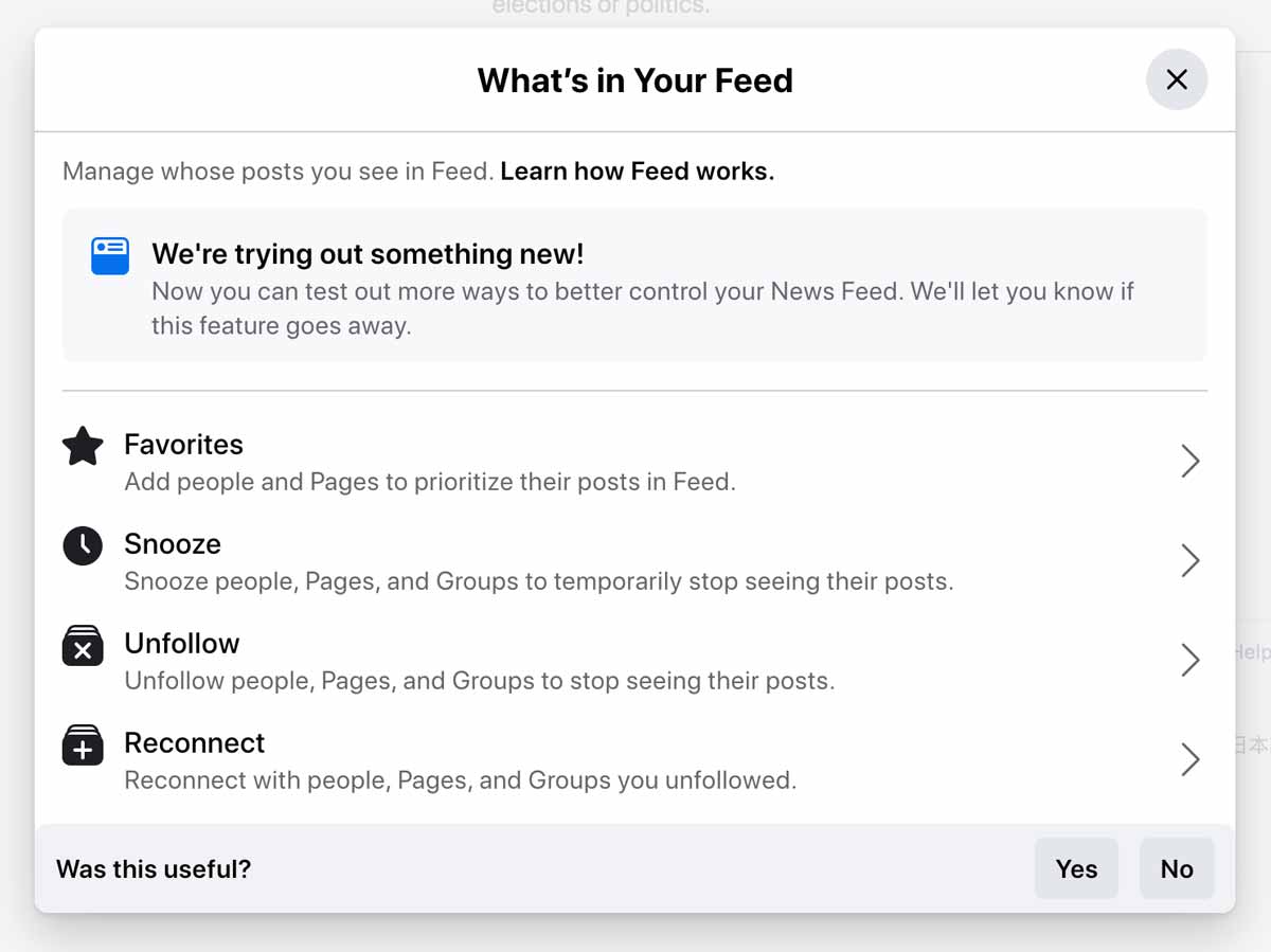 Facebook is trying something new for Feed preferences.