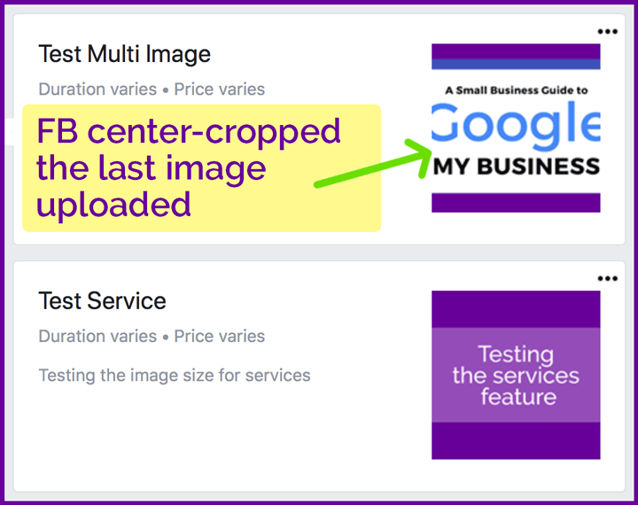 Facebook Page services image display size