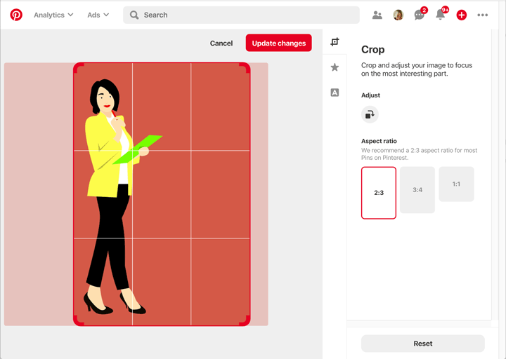 Drag and drop the red frame to crop your Pin on Pinterest