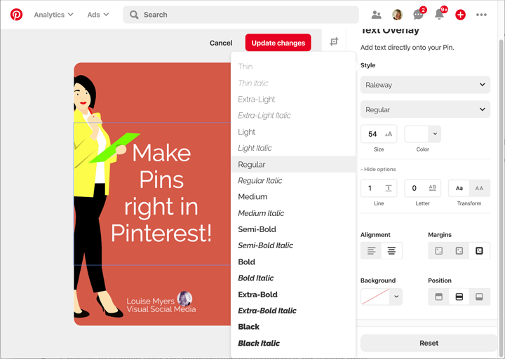 There are 20 typefaces available when you make pins on Pinterest