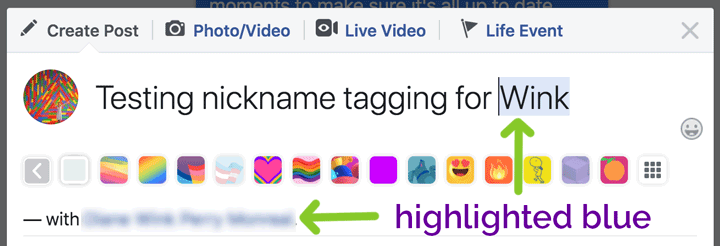 Facebook name tags turn blue if hyperlinked