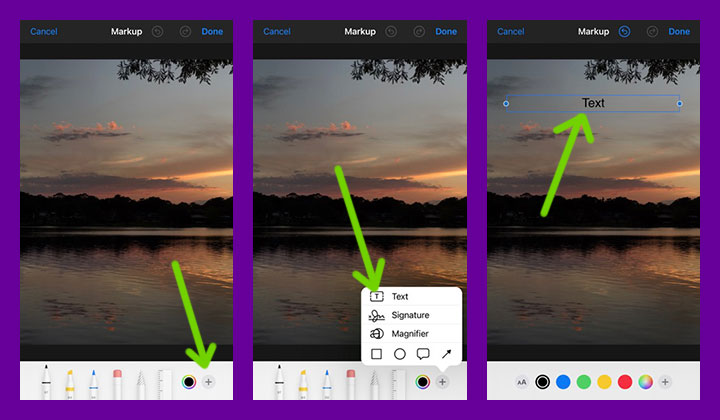 how to find the text markup in ios photos app.