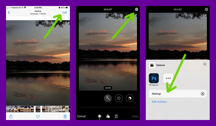 how to open the markup tools in ios photos app.