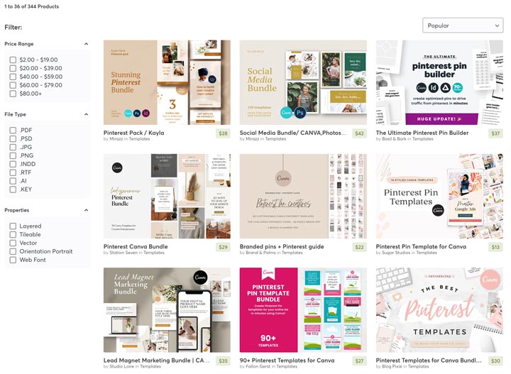 Creative Market Pin templates