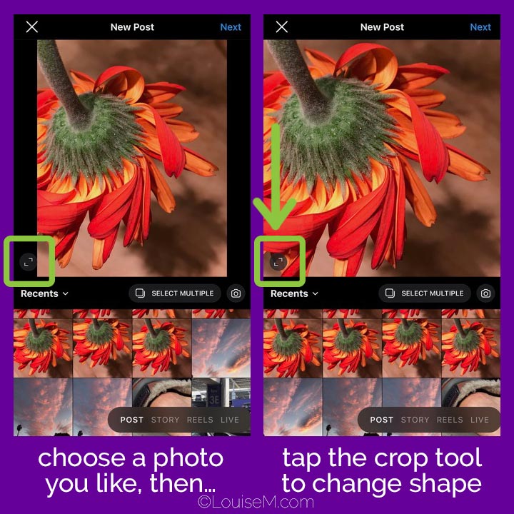 How to Choose a Portrait or Landscape Photo on Instagram 2021 screenshots.