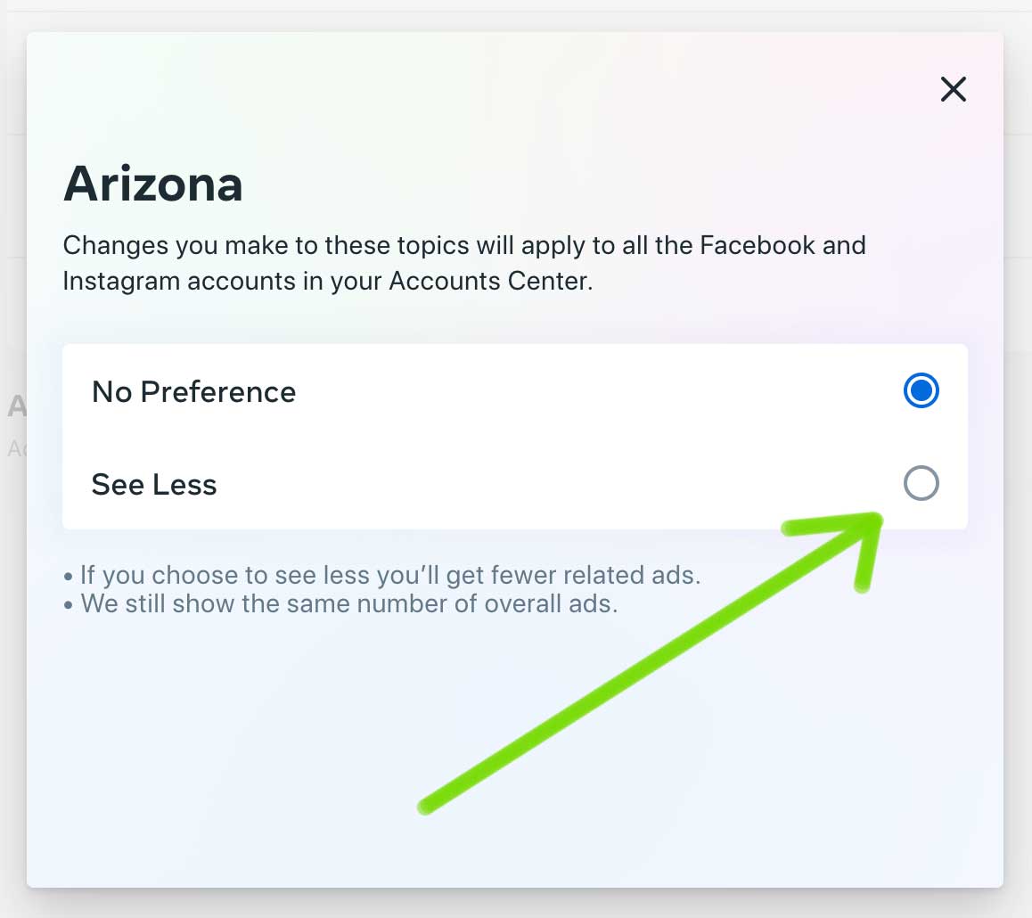 where to click see less of facebook ad topic.