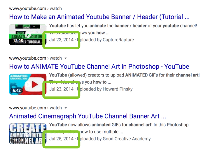 screenshot of old videos showing how to make Animated YouTube banner art.