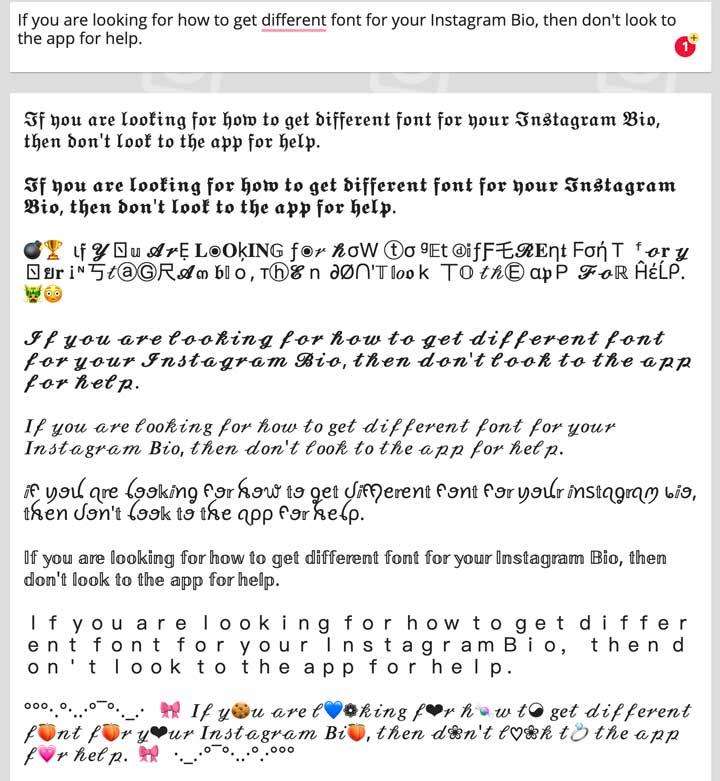 IF Fonts Instagram font generator app showing good results.
