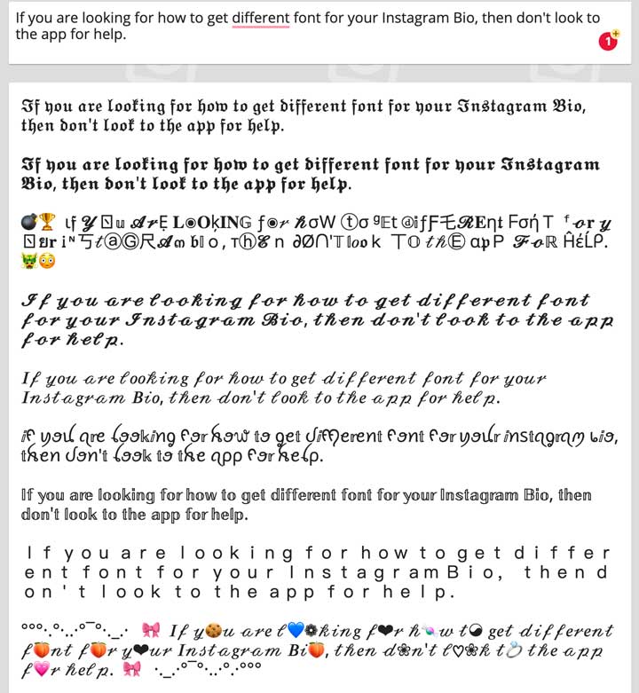 Fonts and captions for Instagram Bio 2024 sẽ giúp bạn tạo ra một trang Instagram cá nhân đẹp mắt và chuyên nghiệp hơn bao giờ hết. Nó giúp cho bạn thể hiện được tính cách và gu thẩm mỹ của mình thông qua lựa chọn font chữ và caption. Hãy sử dụng Fonts and captions for Instagram Bio 2024 và trở thành một ngôi sao trên mạng xã hội này.